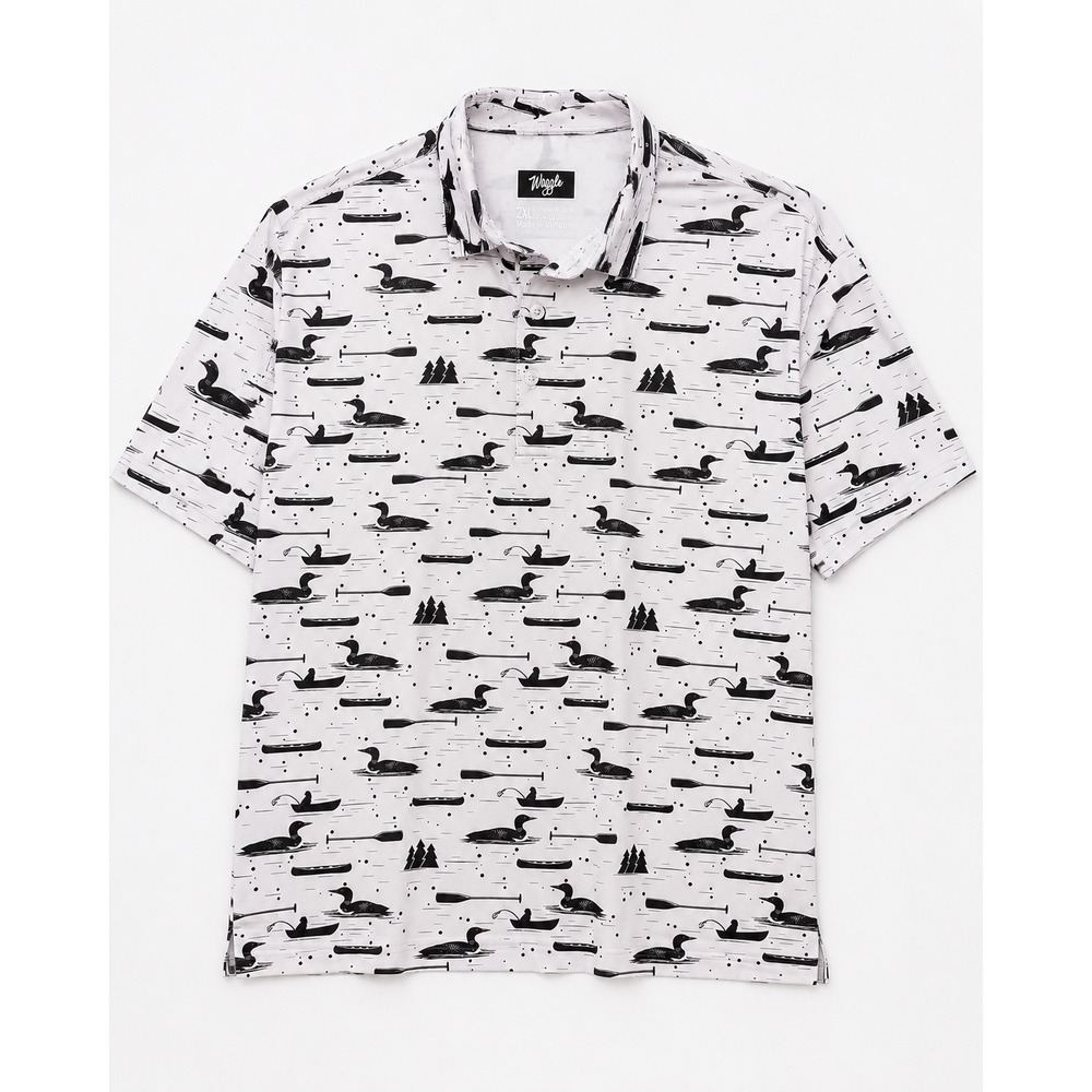 Waggle Golf Polo Mens 2XL White Black Loon Canoe Paddle Print Performance Shirt